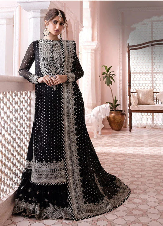 Black Embroidered Unstitched Chiffon- EM0024- Party Wear